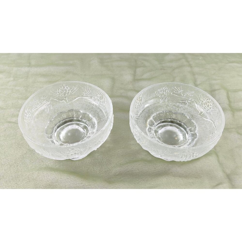Ponderosa Pine Salad Bowl Set by Tiara 80s/90s 3 Piece Set Clear Glass Pinecones - Picture 8 of 16